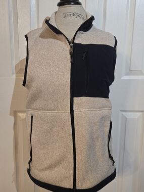 Vintage George Fleece Vest Mens Small Cream Black Full Zip